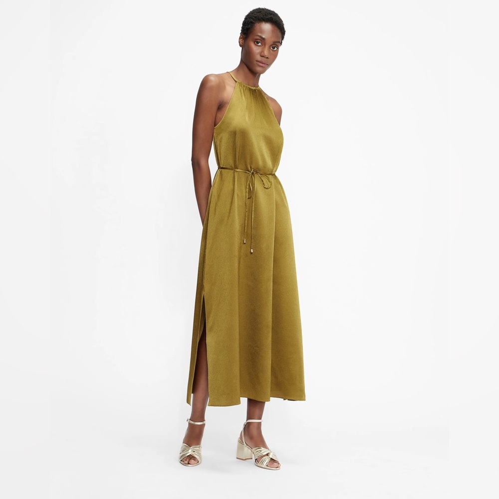 Ted Baker Roxieyy Halterneck Midi Dress Size US 2 Green Khaki